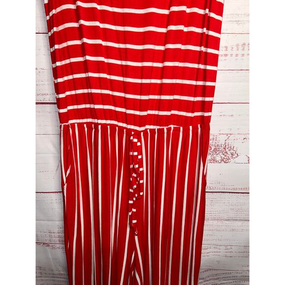 Zenana Red & White Striped Wide Leg Cropped Jumpsuit | Women's XL - Picture 2 of 6